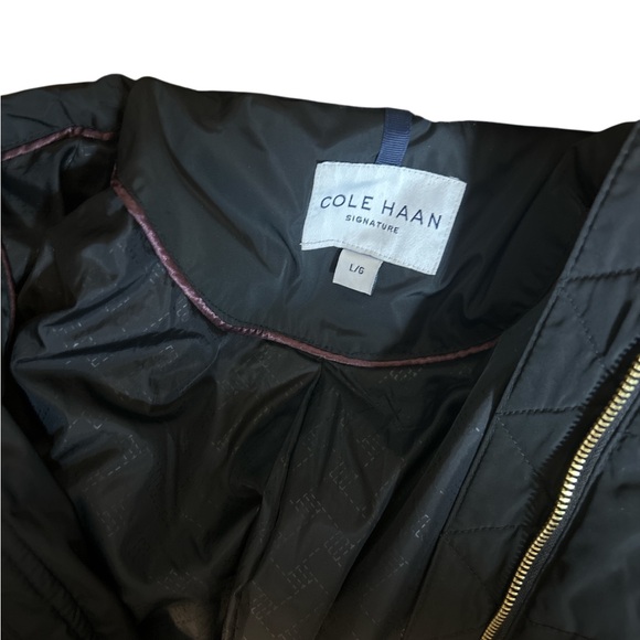 Cole Haan Signature Black Puffer Down Coat w/ Faux Fur Hood Women’s L Large - Picture 8 of 8